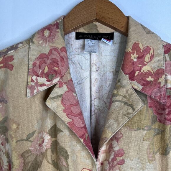 Alexis & Avery 100% Cotton Lightweight Tan Floral Print Cottage Core Jacket LG - Picture 3 of 11